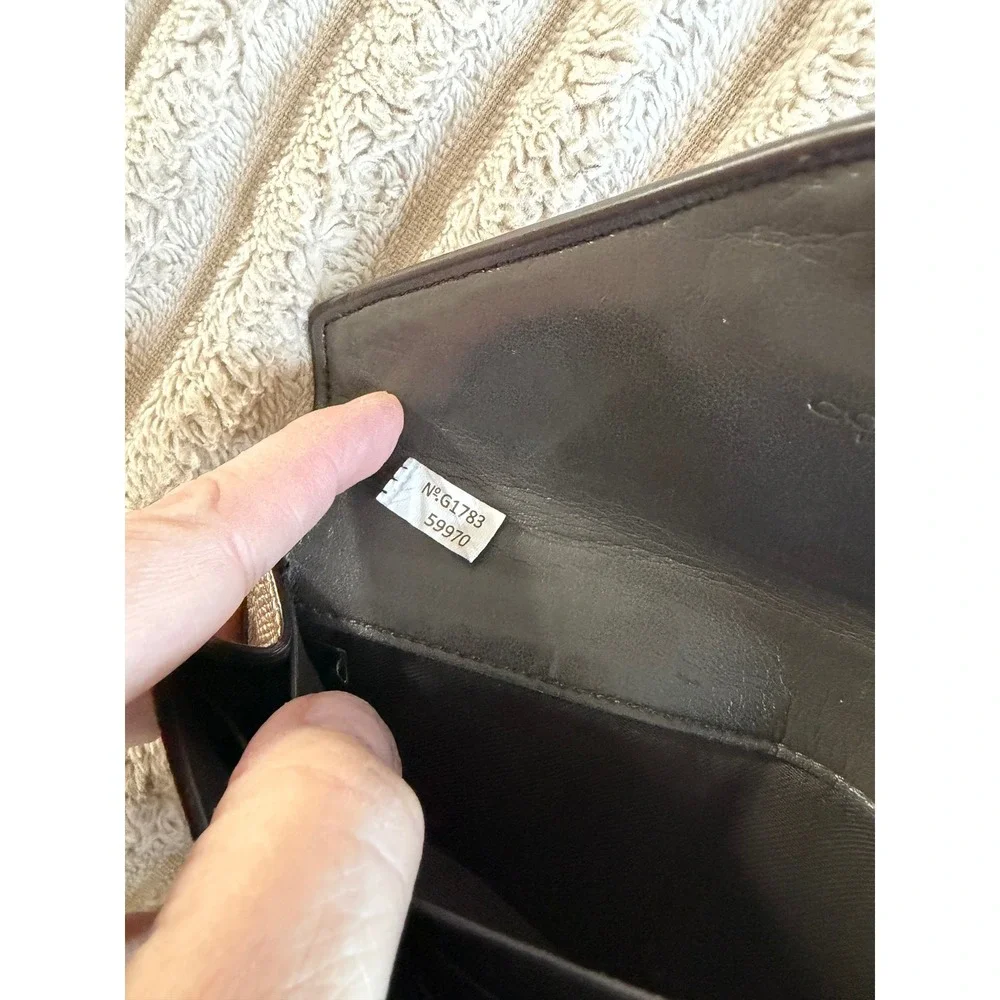 Coach Metallic Champagne Crossgrain Leather Envelope Slim Wallet Gold Logo - Picture 9 of 12